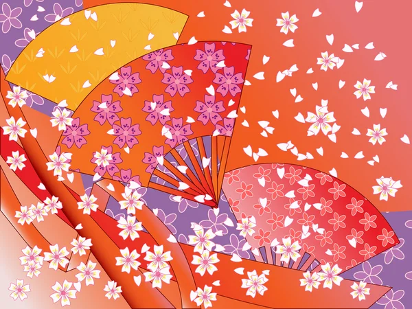 Vektör Japon hayranları, kurdeleler ve çiçekler — Stok Vektör