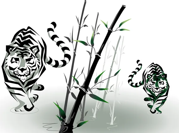 Vector tigers in bamboo — Stock Vector