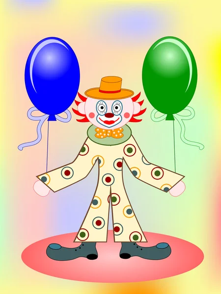 Vector funny clown with two balloons — Stock Vector