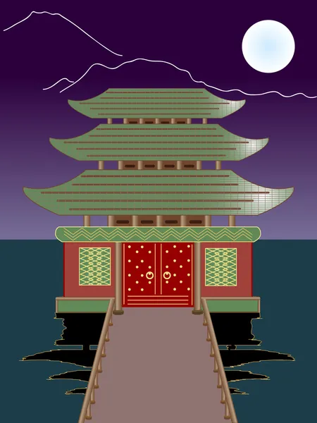 Векторний нічний буддистський храм — стоковий вектор
