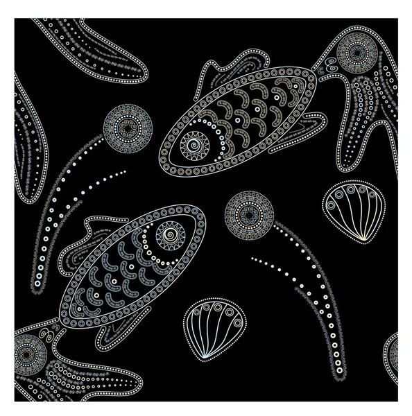 Vector seamless fishes on black — Stock Vector