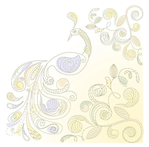 孔雀を持つベクトル花の背景 — ストックベクタ