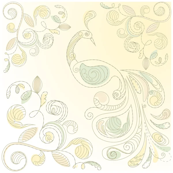 Vector floral arka plan ile tavus kuşu — Stok Vektör