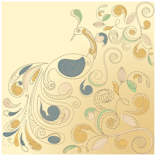 Vector floral arka plan ile tavus kuşu — Stok Vektör