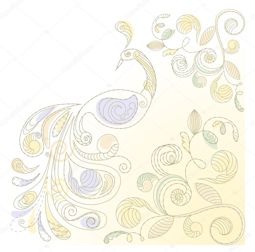 Vector floral background with peacock