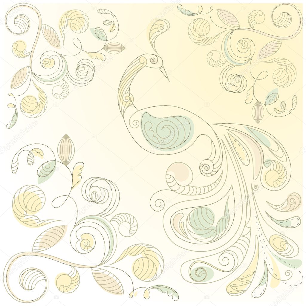 Vector floral background with peacock