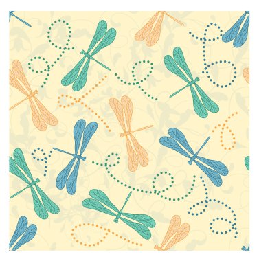 Vector seamless floral background with dragonflies clipart