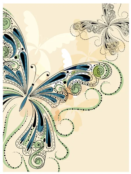 Vector vintage butterflies with floral ornament — Stock Vector
