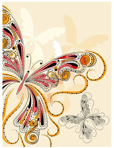 Farfalle vettoriali vintage con ornamento floreale — Vettoriale Stock