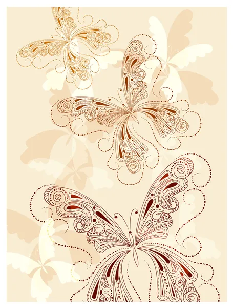 Vektorové vinobraní motýli s florálním ornamentem — Stockový vektor