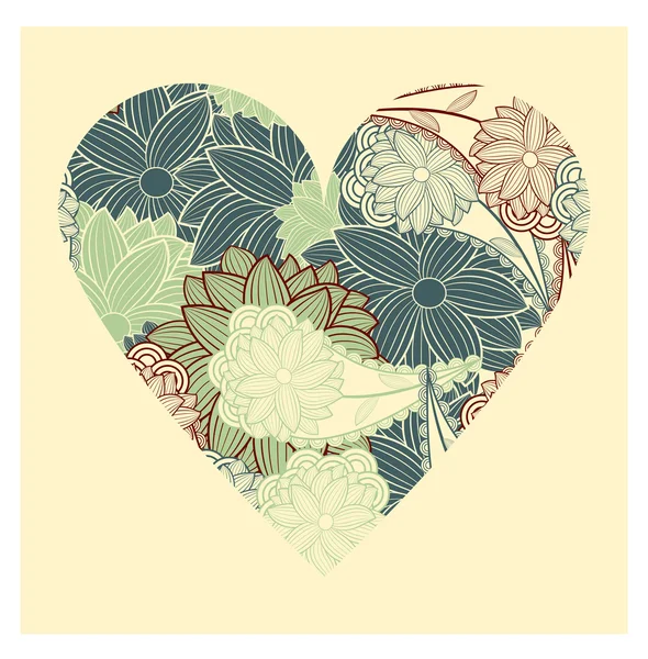 Coeur avec fleurs — Image vectorielle