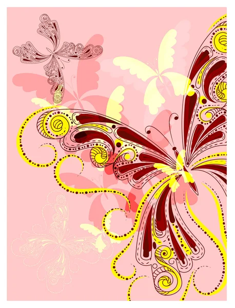 花の背景に鮮やかな蝶をベクトルします グランジ クリッピング マスク Eps — ストックベクタ