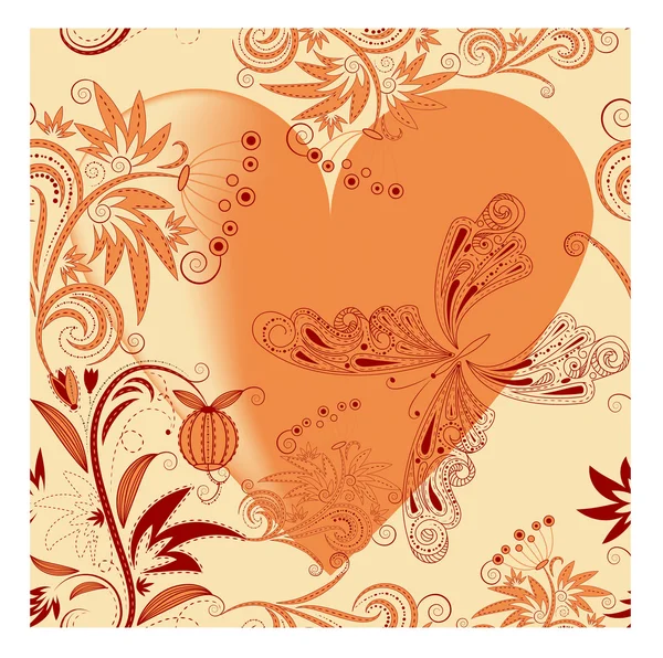 Vector Seamless Floral Background Butterfly Heart Clipping Mask — Stock Vector