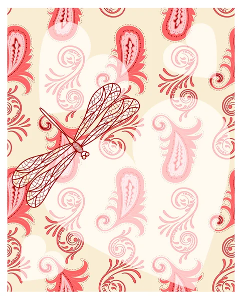 Vector Transparent Hearts Dragonfly Seamless Paisley Pattern Clipping Masks Eps — Wektor stockowy