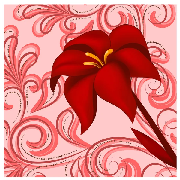 Vektorové Pozadí Florálním Ornamentem Červené Lily Ořezovou Masku — Stockový vektor