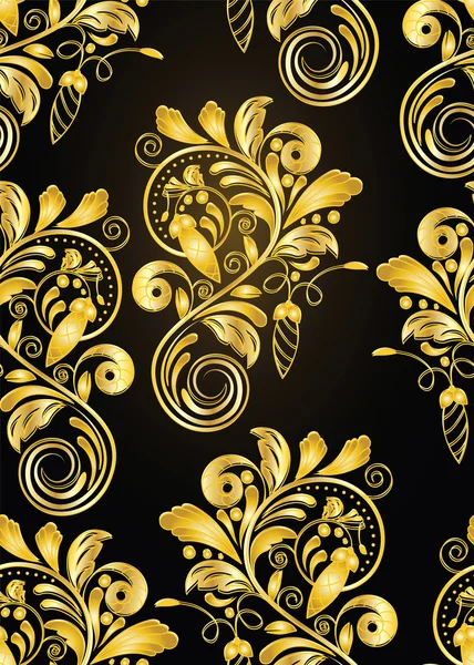 Vector Naadloze Golden Floral Achtergrond Zwart Uitknipmasker — Stockvector
