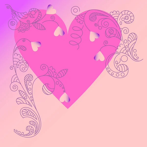 Vektorové karta se srdcem a květinový ornament — Stockový vektor