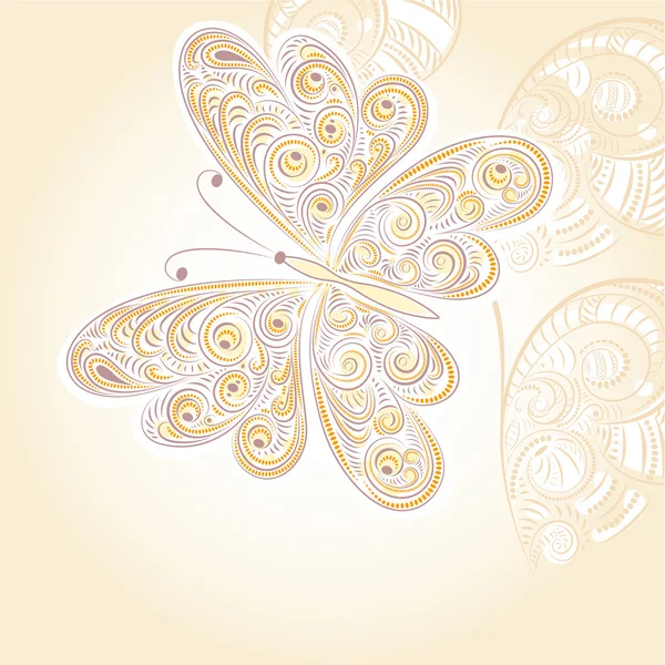 矢量复古蝴蝶与网眼上剪切蒙版的花卉装饰图案 — 图库矢量图片