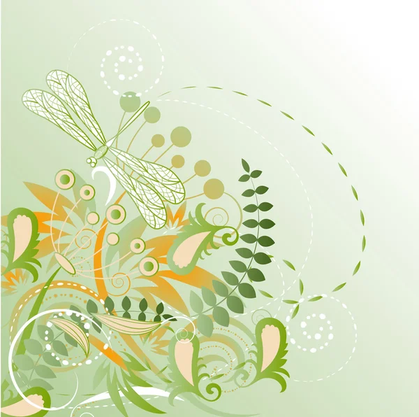 Vektor Floralen Hintergrund Mit Libelle Ausschnittmaske — Stockvektor