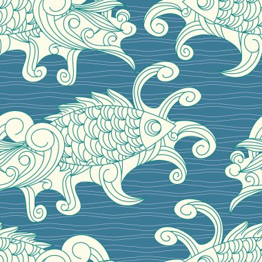 vector seamless pattern with koi carp fishes. clipping mask clipart