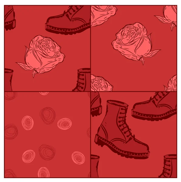 Um conjunto de fundos grunge sem costura vetor com botas e rosas —  Vetores de Stock