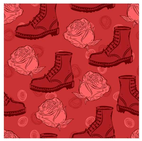 矢量无缝 Grunge 背景与靴子和花朵 剪切蒙版 — 图库矢量图片