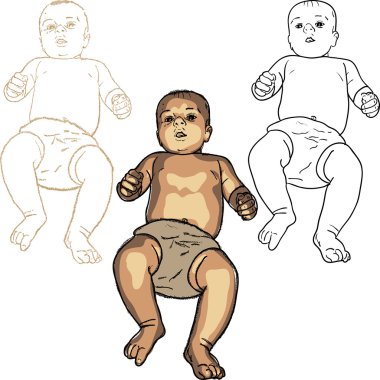 Vector realistic baby differently drawn clipart