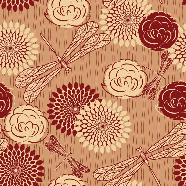 Vektor Nahtlosen Hintergrund Mit Vintage Blumen Und Libellen Ausschnittmaske — Stockvektor
