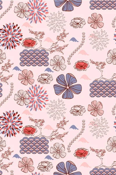 รูปแบบดอกไม้ฤดูใบไม้ผลิแบบไร้เย็บแบบญี่ปุ่น — ภาพเวกเตอร์สต็อก