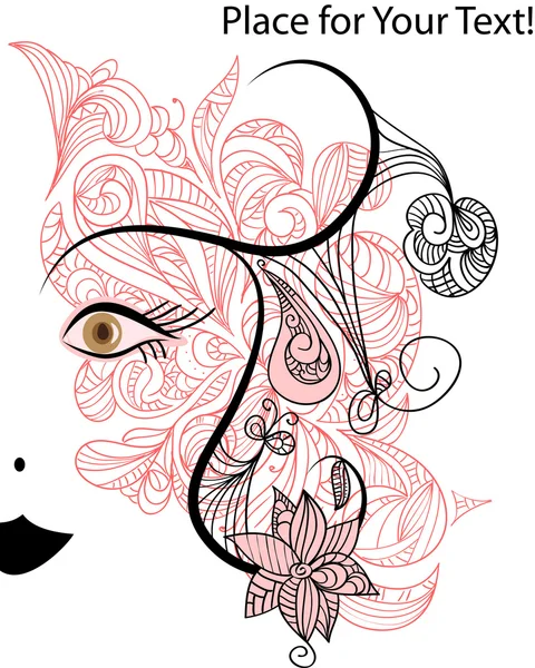 矢量与花卉装饰时髦女人的脸 — 图库矢量图片