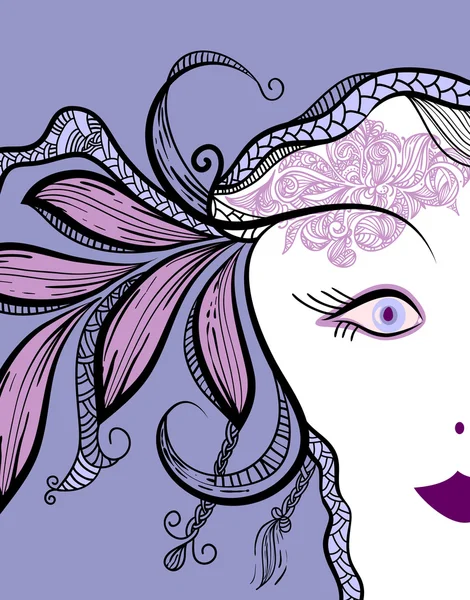 Vettoriale Funky Viso Donna Con Ornamento Floreale Maschera Ritaglio — Vettoriale Stock