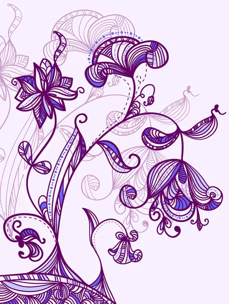 Karte mit abstrakten blau-violetten Blüten — Stockvektor