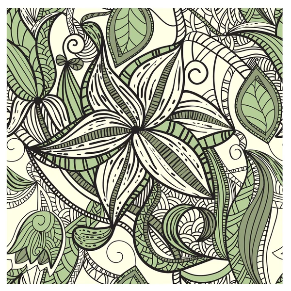 Άνευ ραφής χέρι συντάσσονται floral σχέδιο σε πράσινο — Διανυσματικό Αρχείο