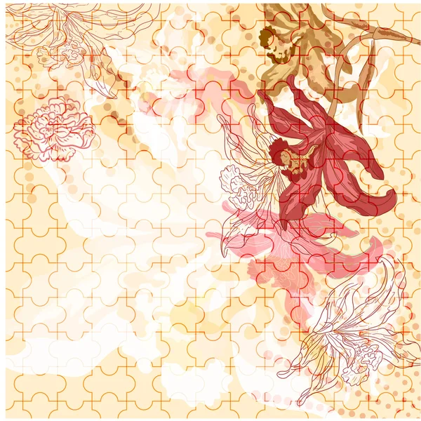 花とパズルのシームレスなテクスチャを持つ近代的なグランジ背景 — ストックベクタ