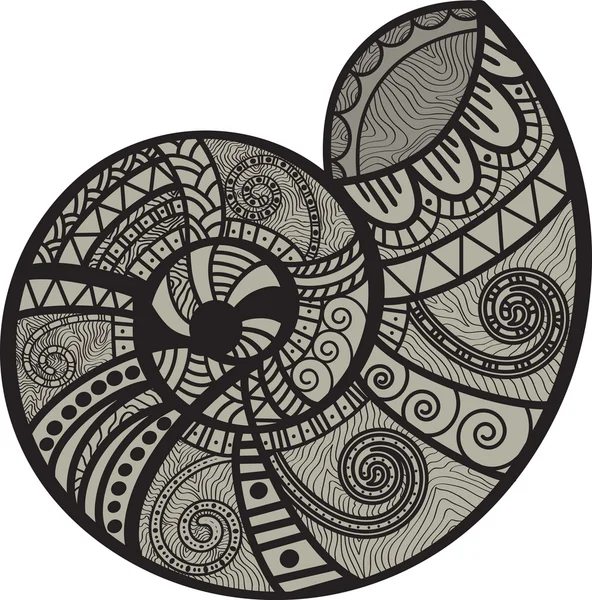Красивая этническая раковина улитки с орнаментами — стоковый вектор