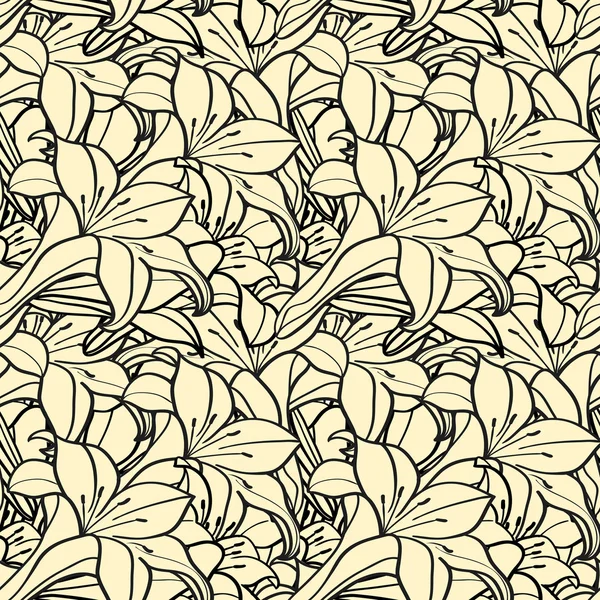 Fondo de primavera sin costuras con flores de lirio monocromo — Archivo Imágenes Vectoriales