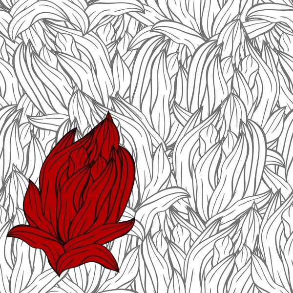 Varrat nélküli fekete-fehér alapon világos piros absztrakt virág — Stock Vector