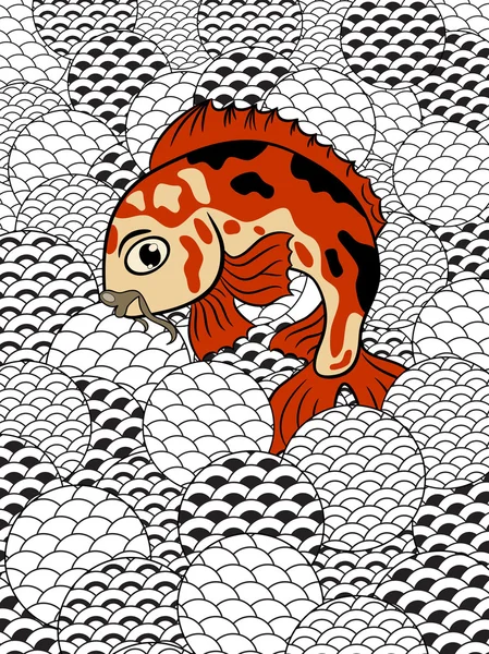 Koi estilo japonés (pez carpa) en olas estilizadas — Archivo Imágenes Vectoriales