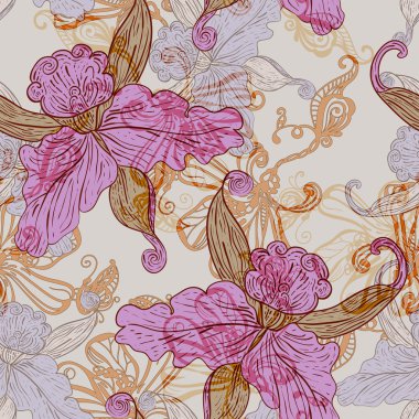 vintage seamless pattern with flowers clipart