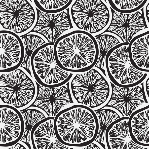 Бесшовный фон с монохромными абстрактными ломтиками лимона — стоковый вектор