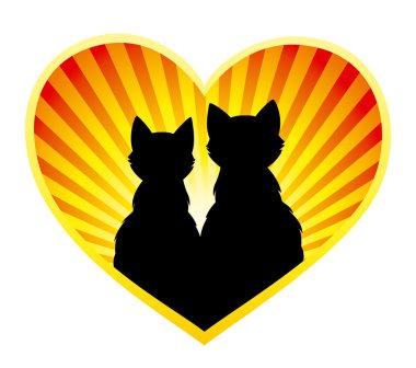 Silhouette of cats in love clipart