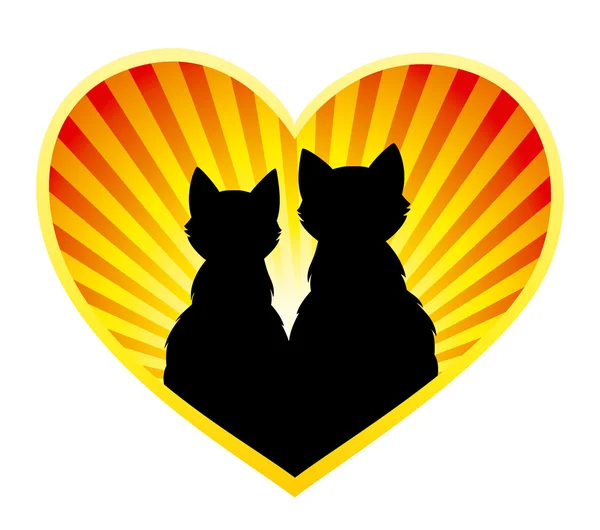 Silhouette verliebter Katzen — Stockvektor