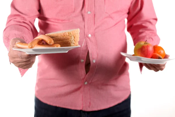 Overgewicht Vet Mannen Moeten Kiezen Wat Hij Zal Eten — Stockfoto