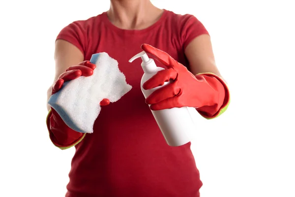 Mujer con guantes de goma rojos —  Fotos de Stock