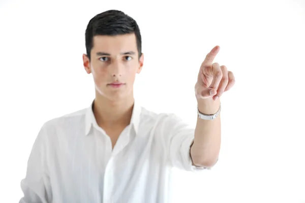 Ung affärsman med tomma vita kort — Stockfoto