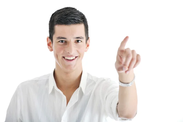 Молодий бізнесмен з порожньою білою карткою — стокове фото