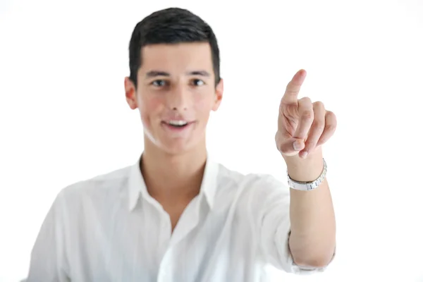 Молодий бізнесмен з порожньою білою карткою — стокове фото