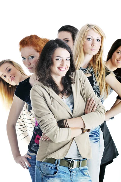 Happy girls group isolated on white background Royalty Free Stock Photos