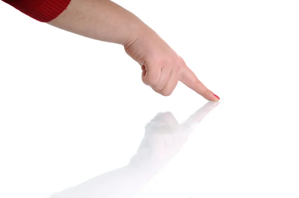 Vrouw hand met glanzende reflecterend oppervlak — Stockfoto