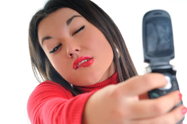 Mujer joven hablar en el teléfono celular — Foto de Stock